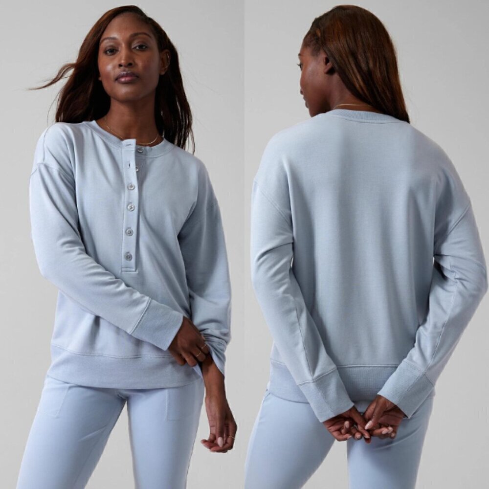 Athleta Balance Henley Sweatshirt in Blue Star